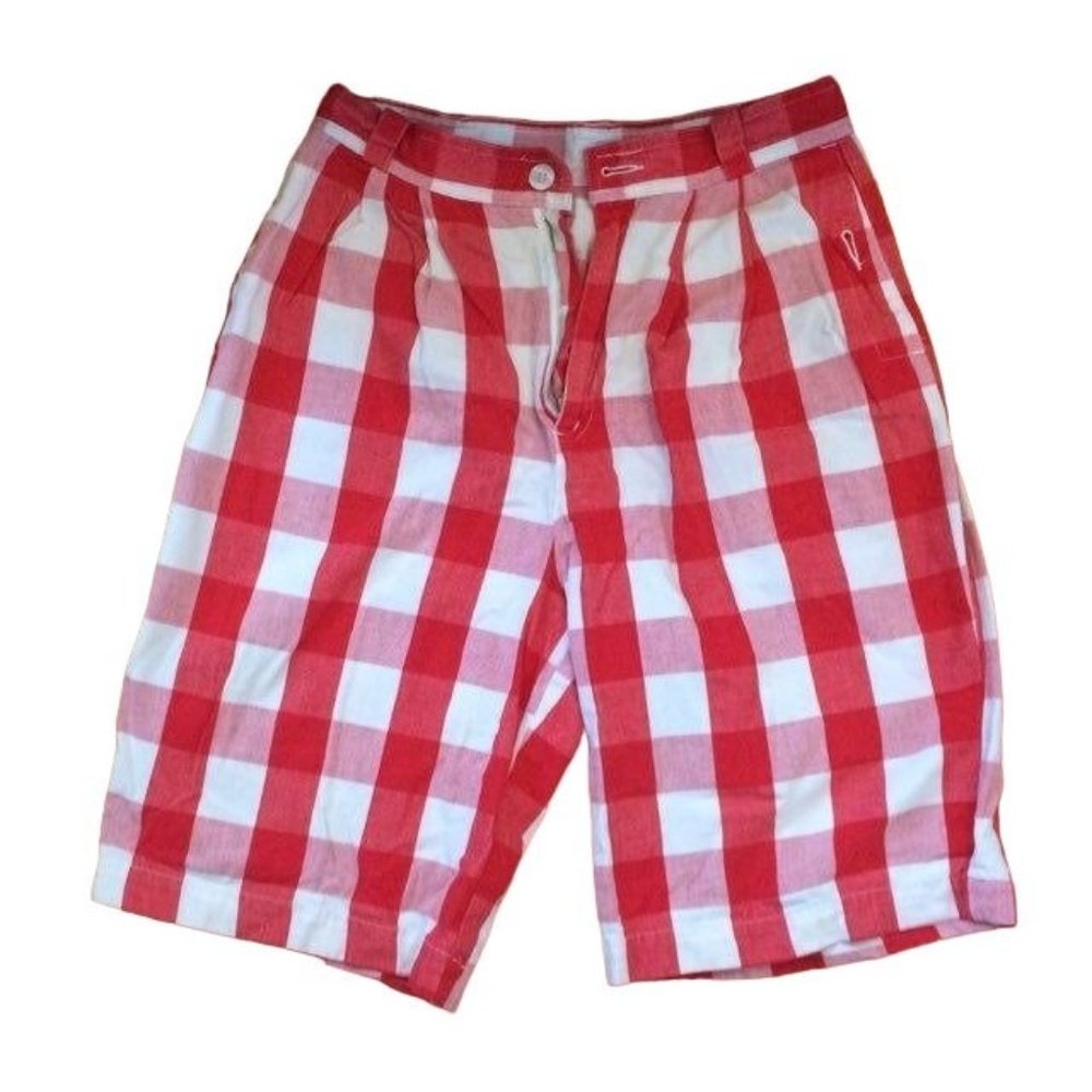Esprit Sport Gingham Shorts 9/10 Red White Plaid Retro Rockabilly - Picture 1 of 3